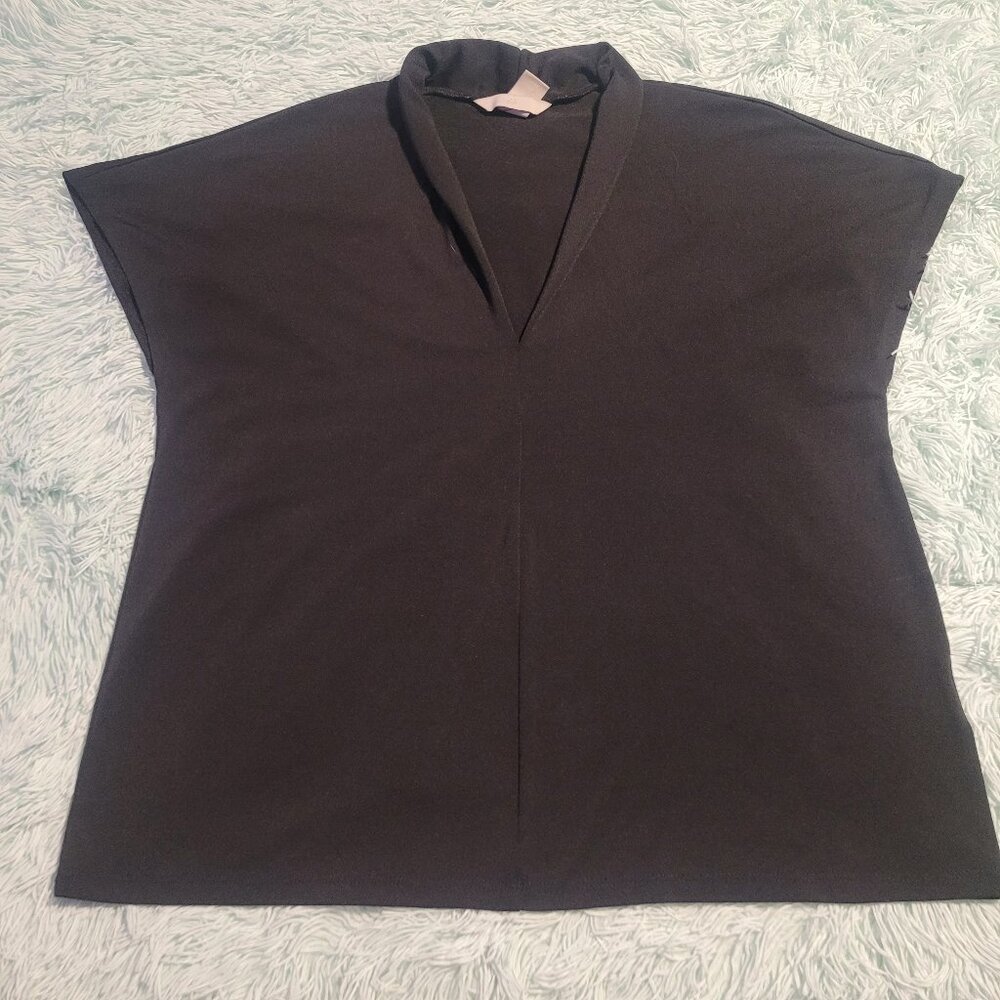 H&M Collared V-Neck Jersey Crepe Top Short Cap Sleeve Pullover Burgundy Size M